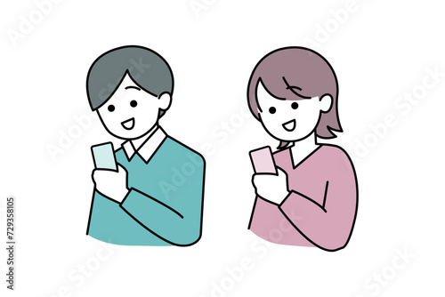 スマホを覗き込む男女のイラスト