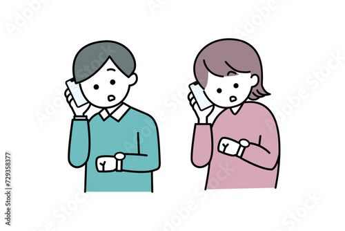 スマホを覗き込む男女のイラスト