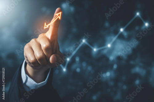 Businessman's hand pointing up arrow symbol business efficiency development and growth 