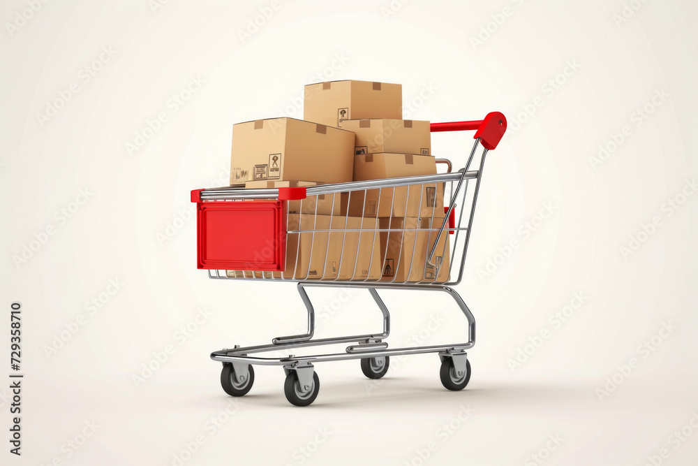 3d Vector Shopping Trolley with Parcel boxes Shopping.