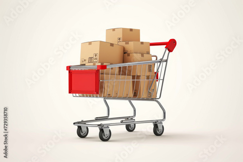 3d Vector Shopping Trolley with Parcel boxes Shopping.