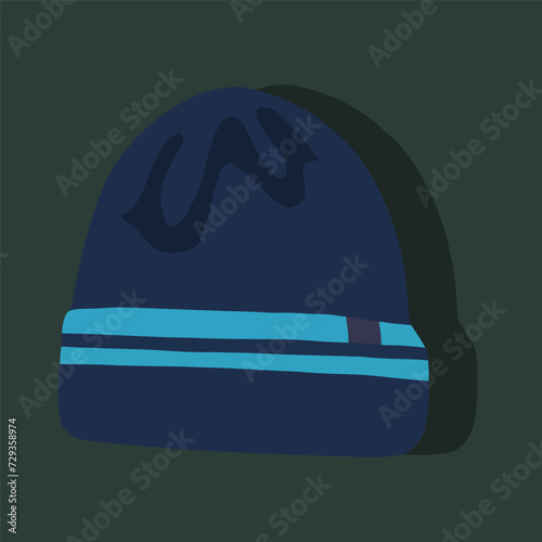 Vector isolated illustration of a winter sports cap.Blue hat on a green background.