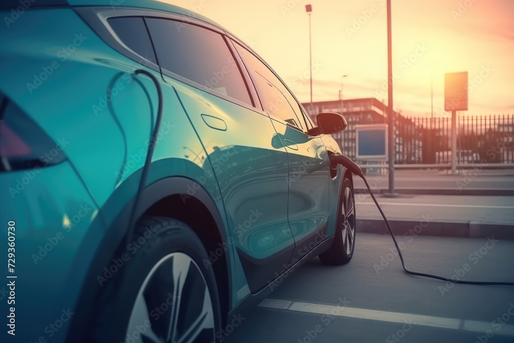 Electric Car Charging at Sunset