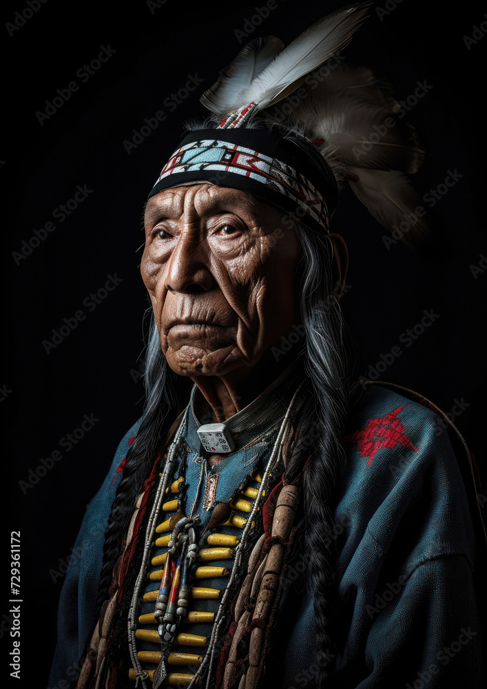 Majestic Native American Chief in Traditional Attire