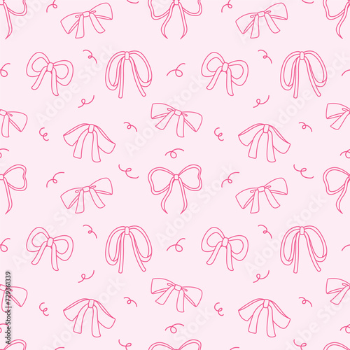 Various ribbon and bow hand drawn seamless pattern background for wrapping, wallpaper, backdrop, gift and valentine. Doodle style