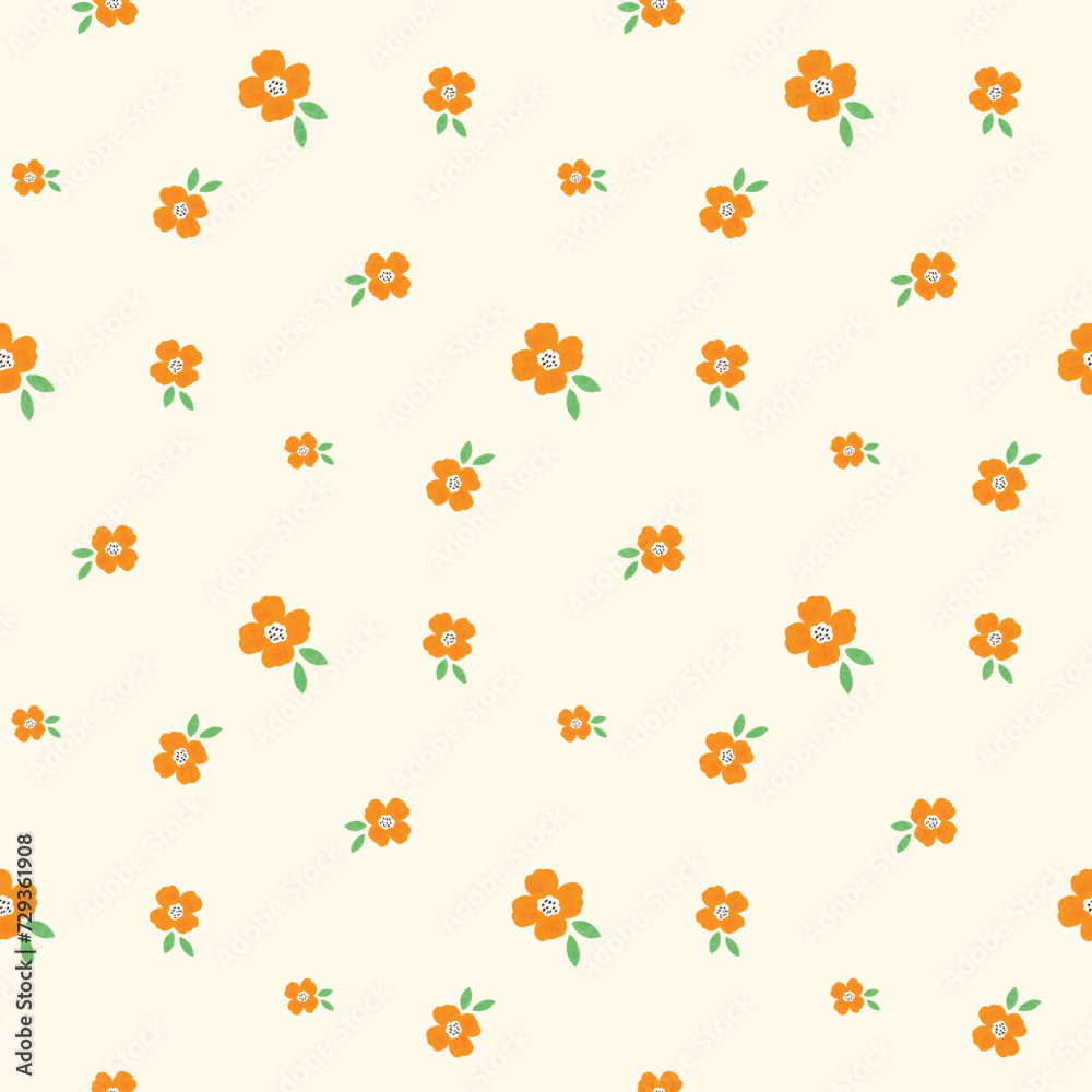 Seamless Pattern with Hand Drawn Flower Design on Light Yellow Background Seamless Pattern with Hand Drawn Flower Design on Light Yellow Background
