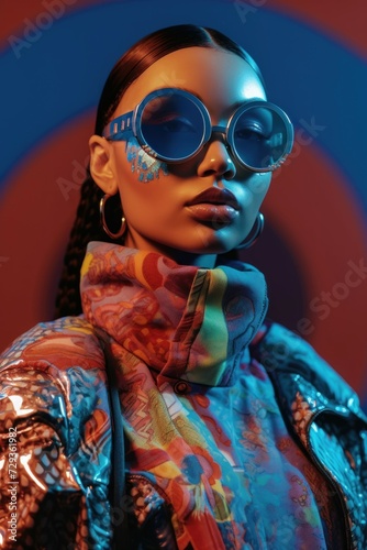 Hip Hop Fashion Woman with Vibrant Stylish Background