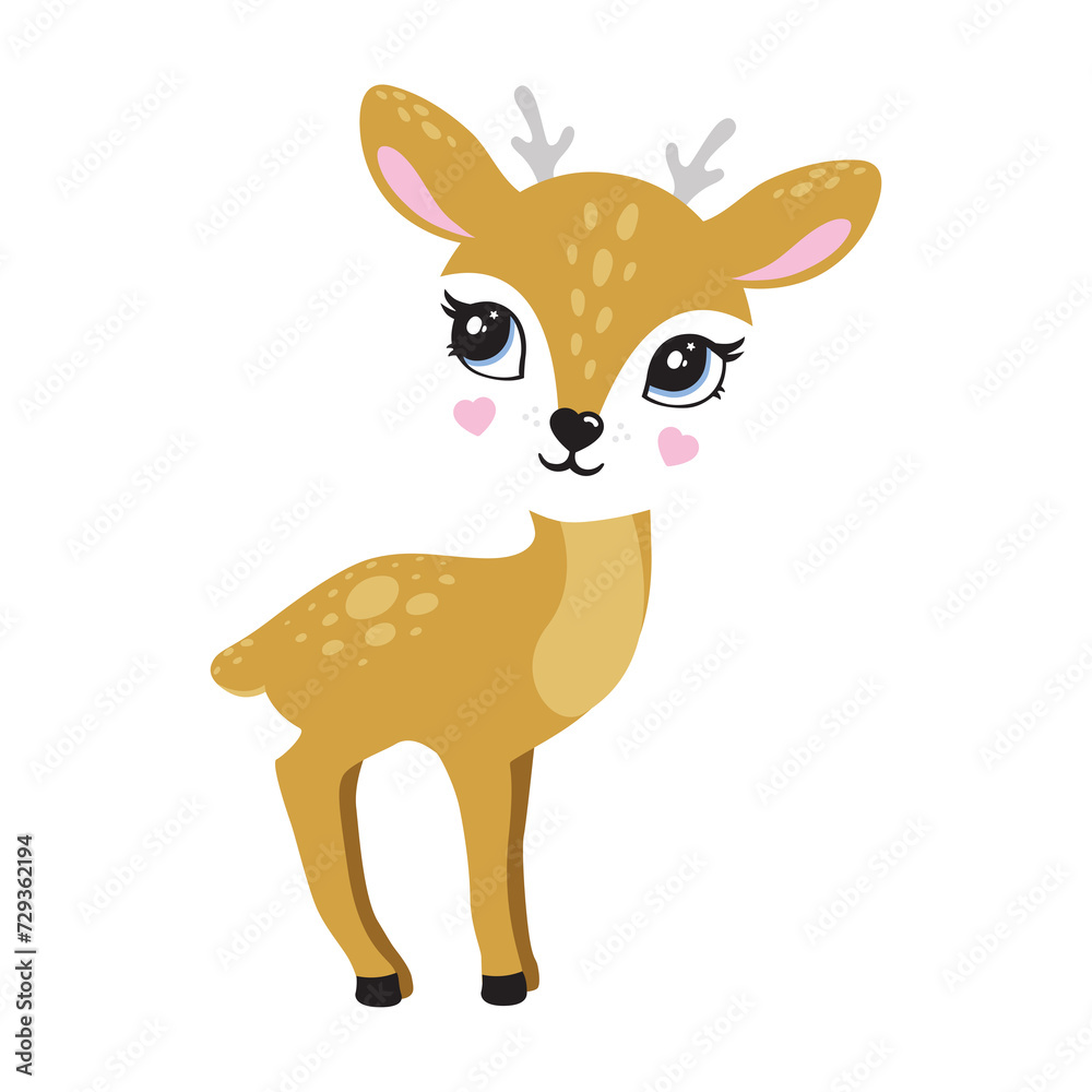 Illustration of cute deer, fawn. Baby, child, cute portrait. Little face, little animal, pet. Brown character, colorful graphic. Stickers, wall art, kids room decoration, cutie full face, small fawn Illustration of cute deer, fawn. Baby, child, cute portrait. Little face, little animal, pet. Brown character, colorful graphic. Stickers, wall art, kids room decoration, cutie full face, small fawn