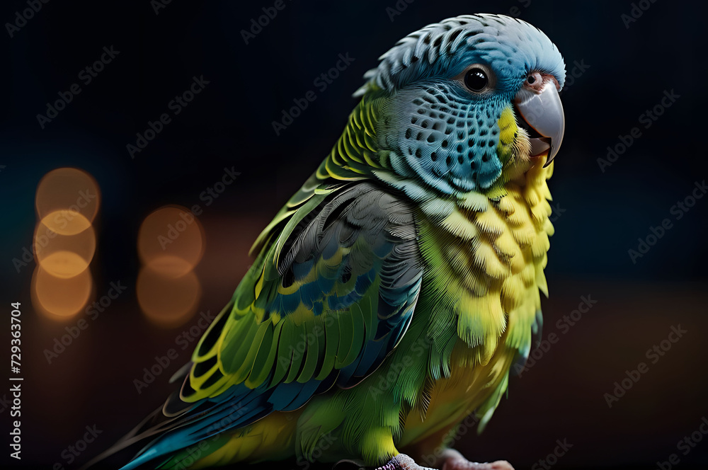 Close-up of a blue-green parrot on a dark background