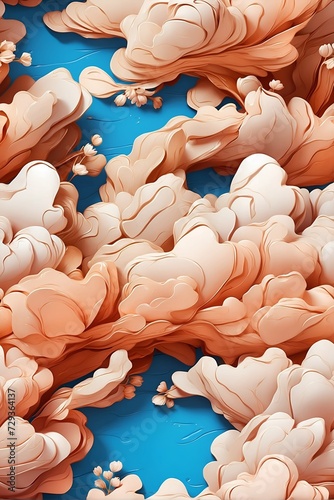 Bunch of Flowers on Blue Surface. Generative AI.