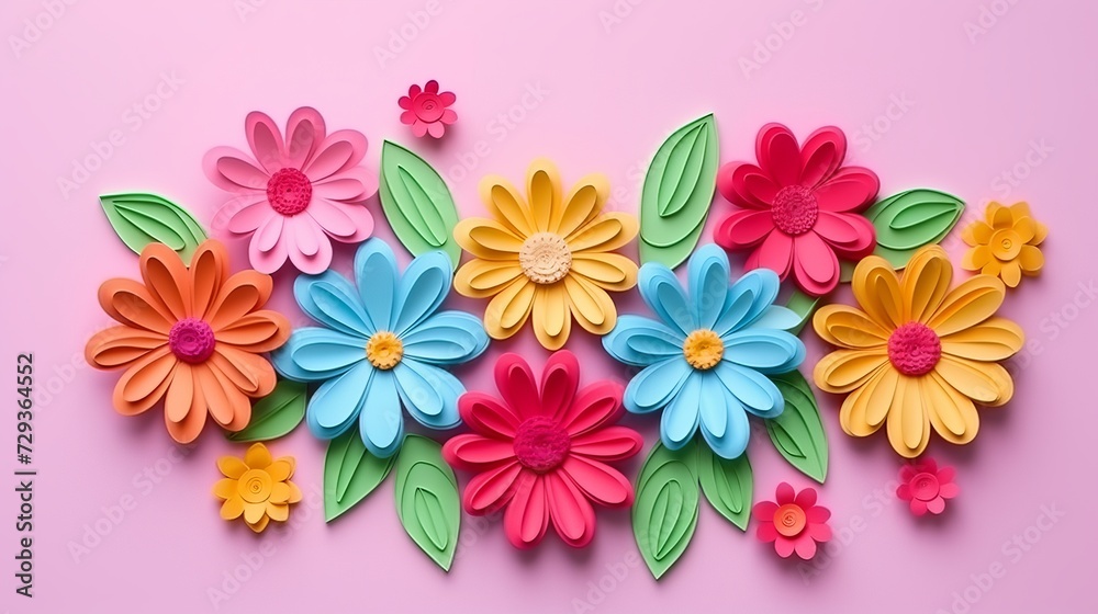Plasticine style greeting card, International Women's Day. 8 march with flowers on color background