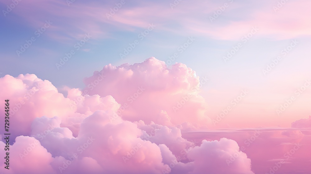 Pink sky with white clouds. valentine's day sweet dream background love and happiness