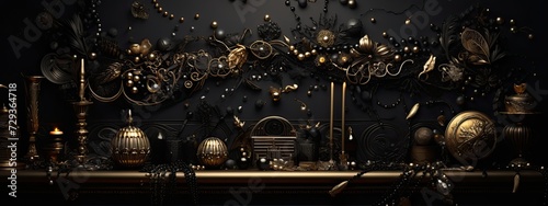 A luxurious black and gold background, fit for royalty, with opulent details and shimmering accents