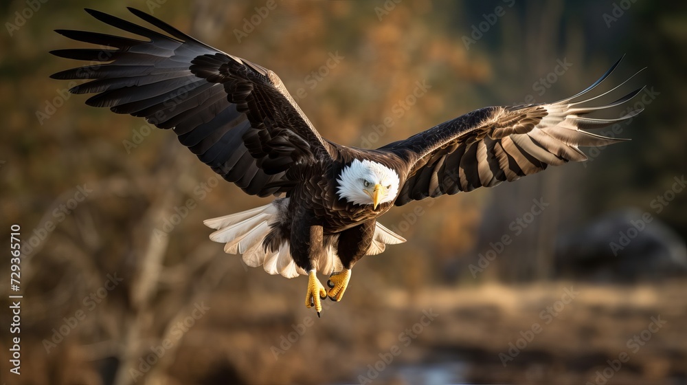 Obraz premium The American Bald Eagle in flight as it returns to its California habitat