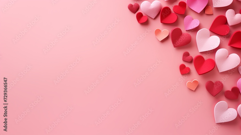 Valentines day flat lay. Stylish pink and red hearts composition on pink paper background. Happy Valentine's day! Modern cute valentine hearts cutouts. Creative love background Valentines day flat lay. Stylish pink and red hearts composition on pink paper background. Happy Valentine's day! Modern cute valentine hearts cutouts. Creative love background