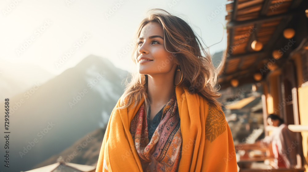 Obraz premium Beautiful Woman Exploring the Village City