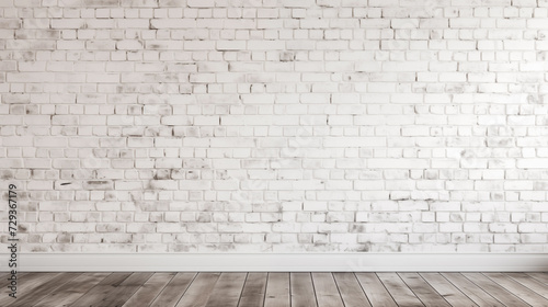 white brick wall panorama background and texture with wooden floor  generative AI.