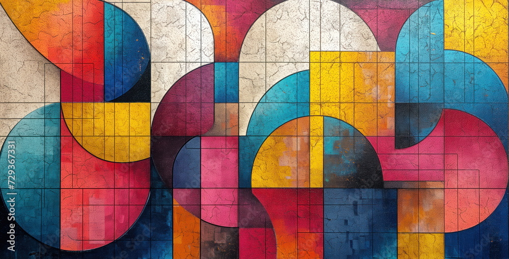 Fototapeta premium Abstract background with geometric elements. Large geometric shapes in bright saturated colors. Creative trendy design