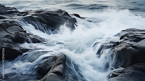 Waves of water of the river and the sea meet each other during high tide and low tide. Whirlpools of the maelstrom of Saltstraumen, Nordland, Norway