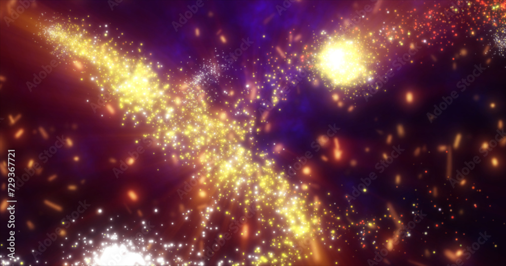 Fototapeta premium Abstract festive bright background of yellow fireworks fireworks salutes and fiery sparks