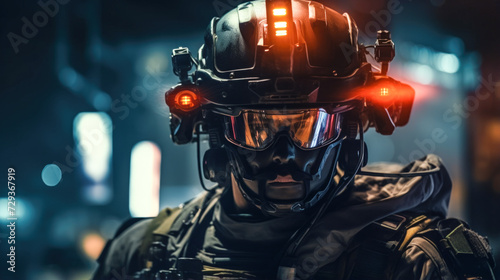 Urban Special Forces with Advanced Technology: Night Vision Goggles and Communication Gear photo