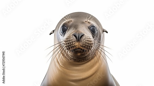 Young California Sea Lion, Zalophus californianus, portrait, 3 months old against white background