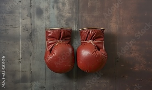 Red Boxing Gloves Hanging on Wall © uhdenis