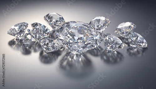 Brilliant cut diamonds sparkle intensely scattered on a reflective surface 5