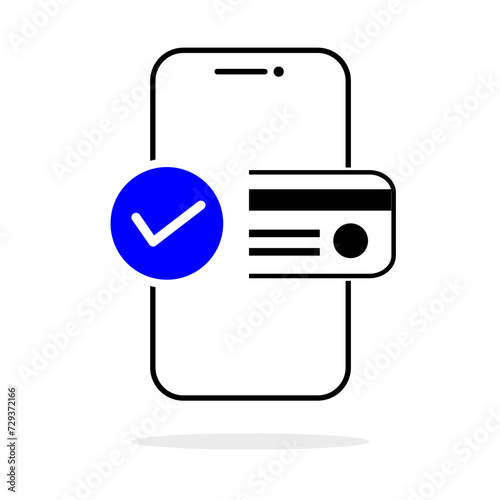 thin line easy contactless payment icon. concept of global marketing or e-commerce checkmark sign and paypass method without contact. flat trend modern outline logo graphic design isolated on white
