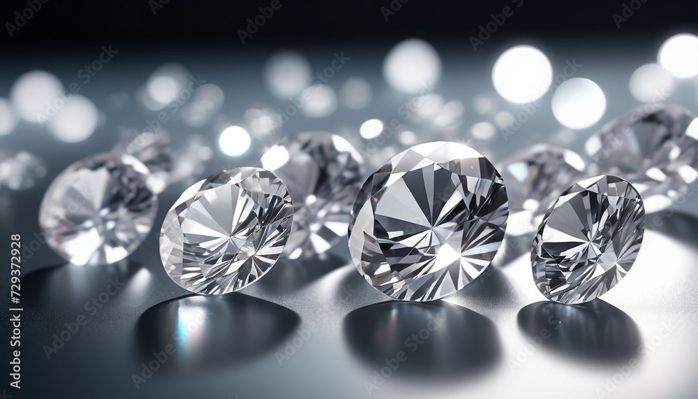 Brilliant cut diamonds sparkle intensely scattered on a reflective surface 12 Brilliant cut diamonds sparkle intensely scattered on a reflective surface 12
