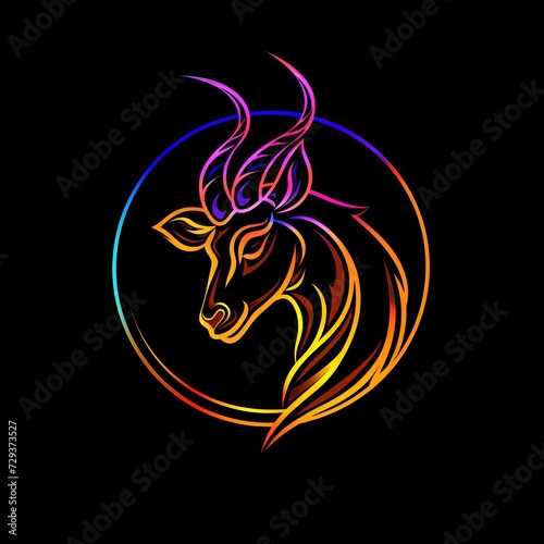 Flat logo antelope blacklight abstraction style on a black background. Blacklight abstraction style.