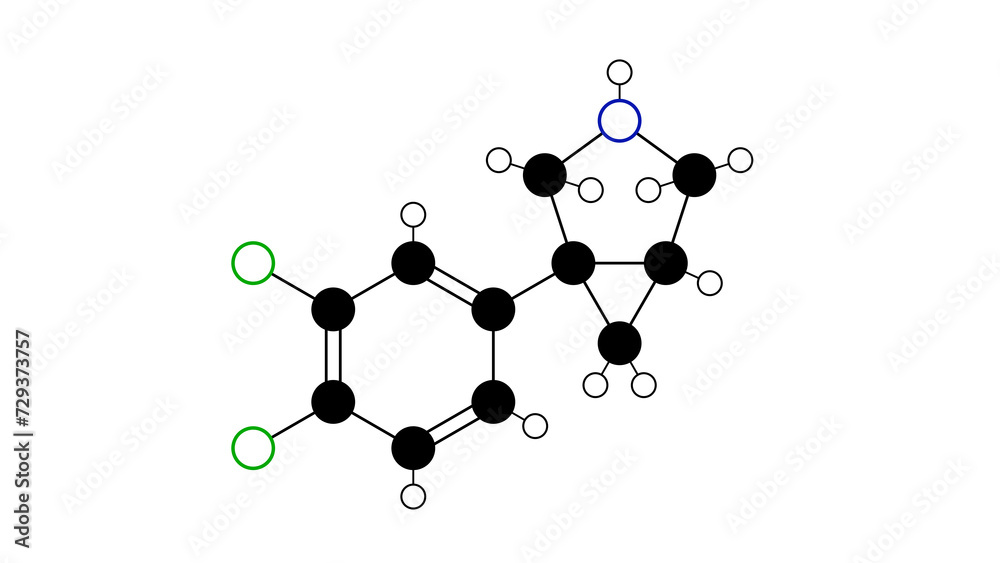 amitifadine molecule, structural chemical formula, ball-and-stick model, isolated image eb-1010 amitifadine molecule, structural chemical formula, ball-and-stick model, isolated image eb-1010