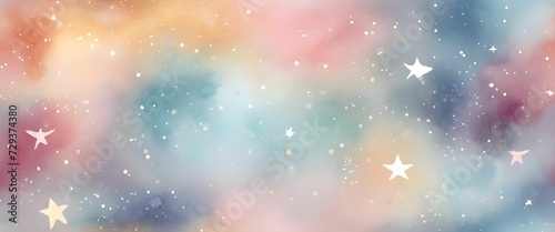 Pastel multicolored watercolor with shiny stars and bokeh effect, fantastic magical texture. background © Эля Эля