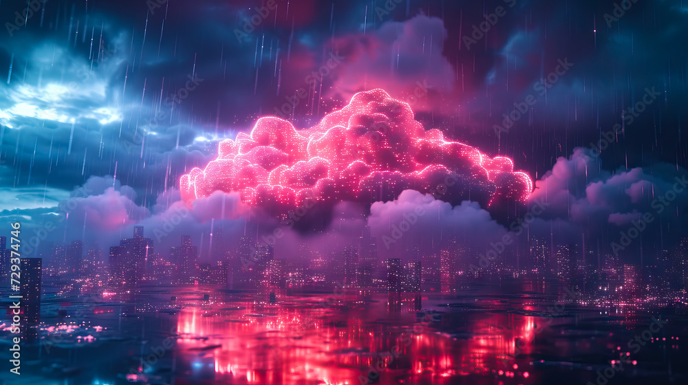 light pink cloudscape over night city lights - AI Generated Abstract Art