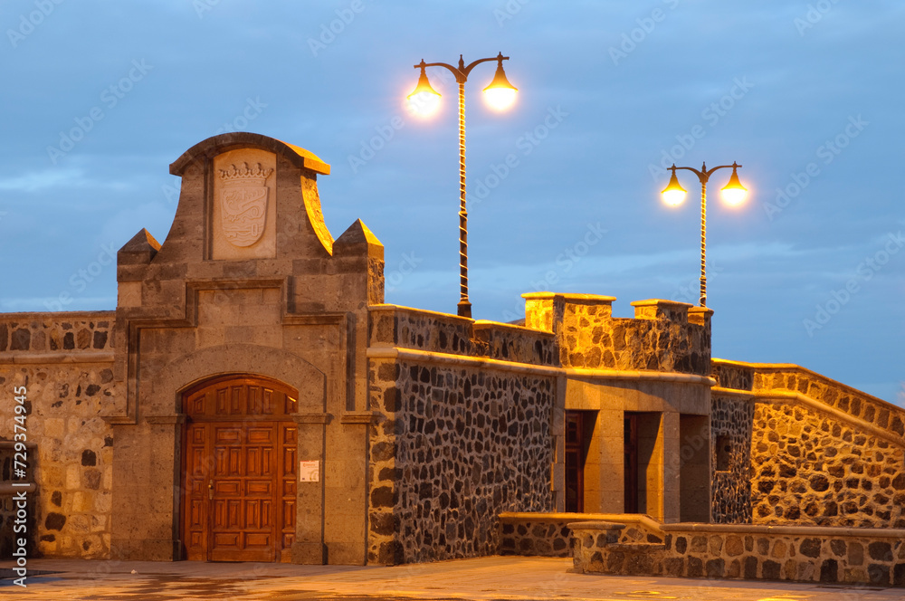 Festungsmauer der Plaza Europa, Puerto de la Cruz, Teneriffa, Kanarische Inseln, Spanien, Europa - obrazy, fototapety, plakaty 