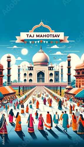 Illustration of the taj mahal during a celebration in flat style. photo