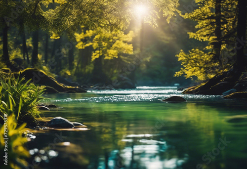 A pristine water landscape  where crystal-clear rivers and lakes reflect the beauty of nature