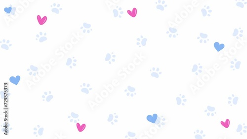 Cute Paw and Hearts Pattern on White