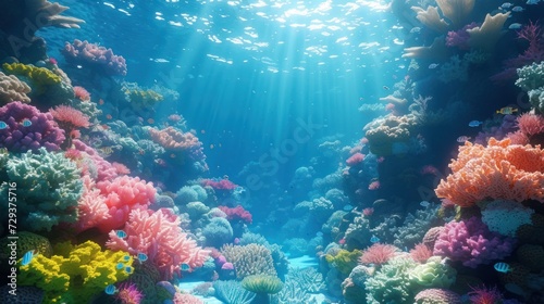 Colorful Underwater World Coral reef as a habitat for various types of fish with copy space area.  wallpaper . Ai Generated © nahwul