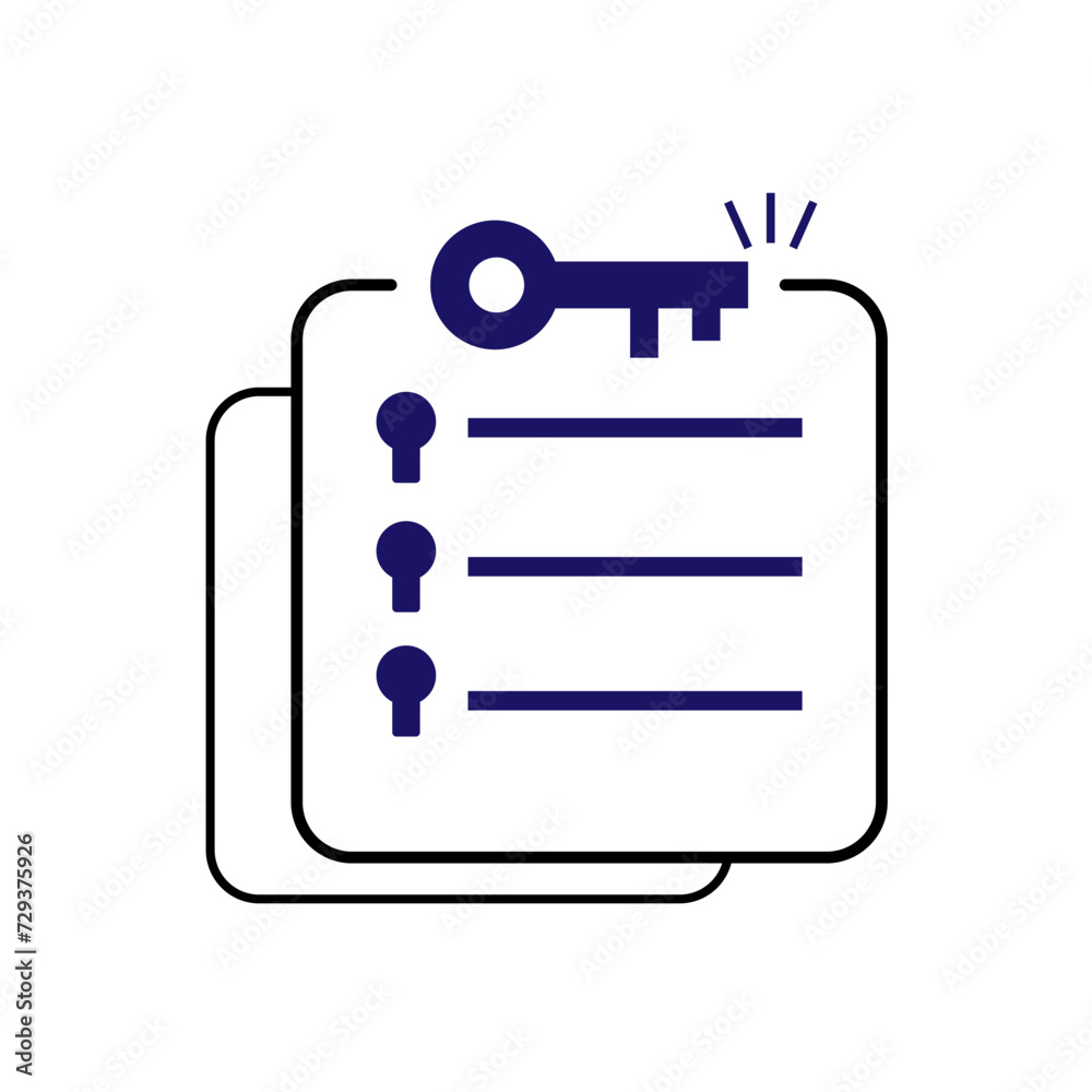 Fototapeta premium minimal key takeaway blue checklist. concept of highlight the main points in the report or text and basic moments in document or book. flat simple trend modern logo graphic design isolated on white
