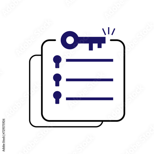 minimal key takeaway blue checklist. concept of highlight the main points in the report or text and basic moments in document or book. flat simple trend modern logo graphic design isolated on white