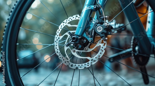 Essential Component: Grey Metal Brake Disc and Pads on Road Bike