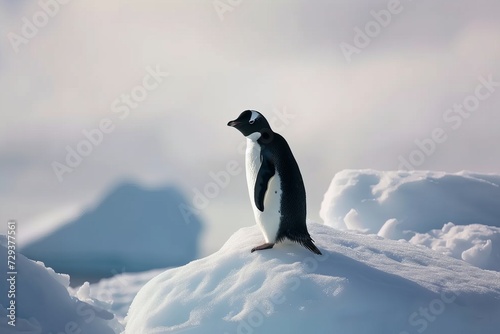 penguin standing on top of a snow covered area