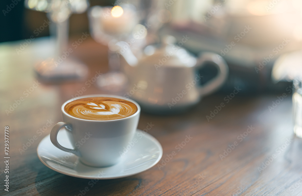 cup of cappuccino latte coffee on table cup of cappuccino latte coffee on table