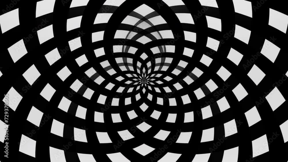 Animated hypnotic white and black abstract geometric pattern. Digital seamless loop animation, 4k