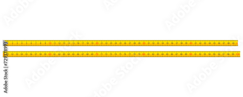 Carpenter measuring tape, metric tape measure. Yellow tape measure with scale, metric measuring tape.