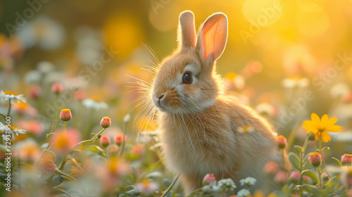white rabbit in a flowery field