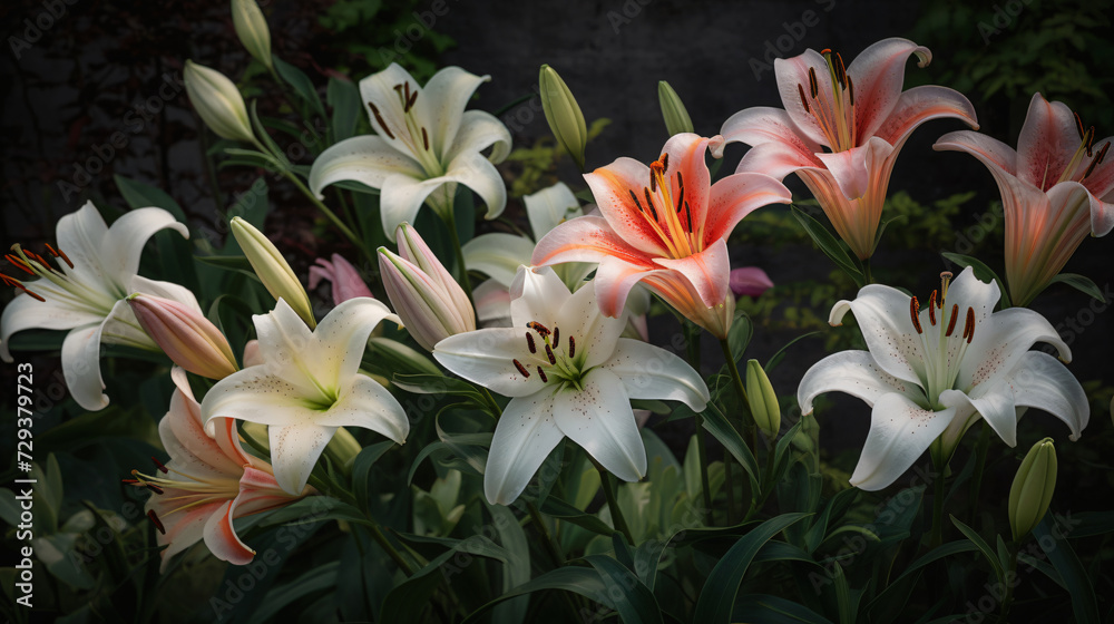 Obraz premium lilies in a spring garden setting