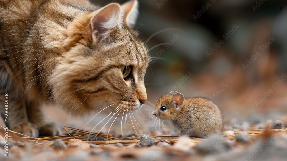 Obraz premium cat and mouse face to face