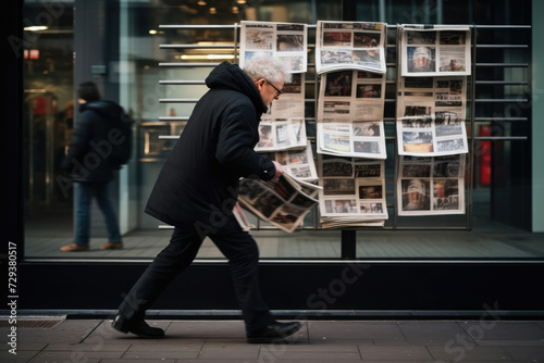 Politics business kiosk city news newspaper urban journal street person photo